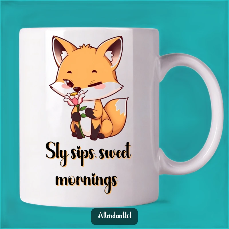Funny Fox Flower Mug: Playful Sly Fox Offering Bloom, Perfect Funny Gift for Romantics!