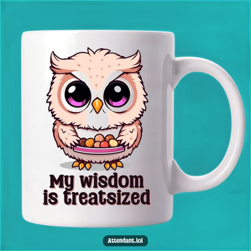 Funny Owl Treats Mug: Whimsical Curious Owl Offering Snacks, Perfect Funny Gift Idea!
