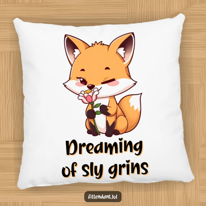 Funny Fox Pillow: A playful fox with a sly grin offers a flower, a soft and humorous decorative piece.