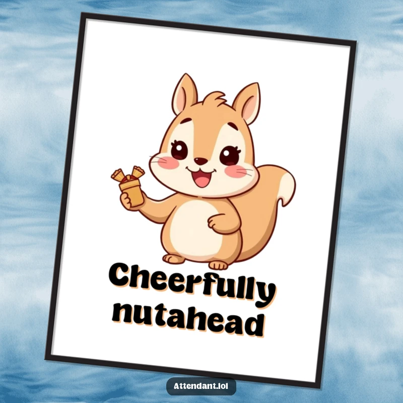 Funny Squirrel Digital Art Print: A cheerful squirrel with a bright smile offers wrapped items, an instant and humorous artwork.