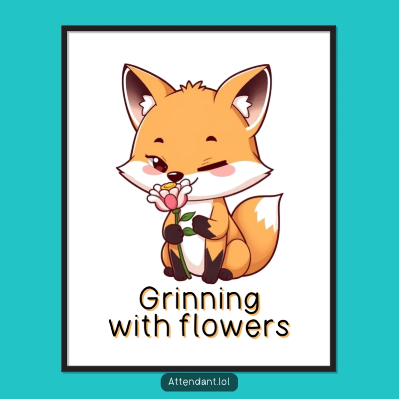 Funny Fox Flower Digital Print: Playful Sly Fox Bloom, Instant Art Funny Gift!