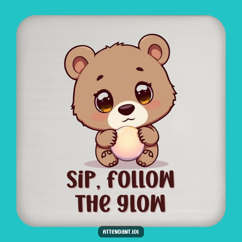 Funny Bear Cub Orb Coasters: Curious Guide Design, Protect Surfaces Funny Gift!