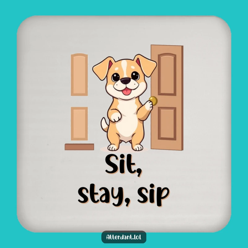 Funny Dog Door Holder Coasters: Bouncy Pup's Polite Offer, Protect Surfaces Funny Gift!