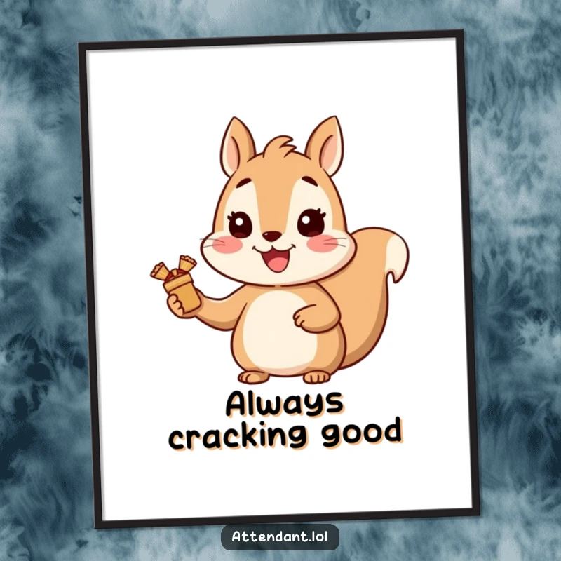 Funny Squirrel Poster: A cheerful squirrel with a bright smile distributes small wrapped packages, bringing humorous joy to walls.