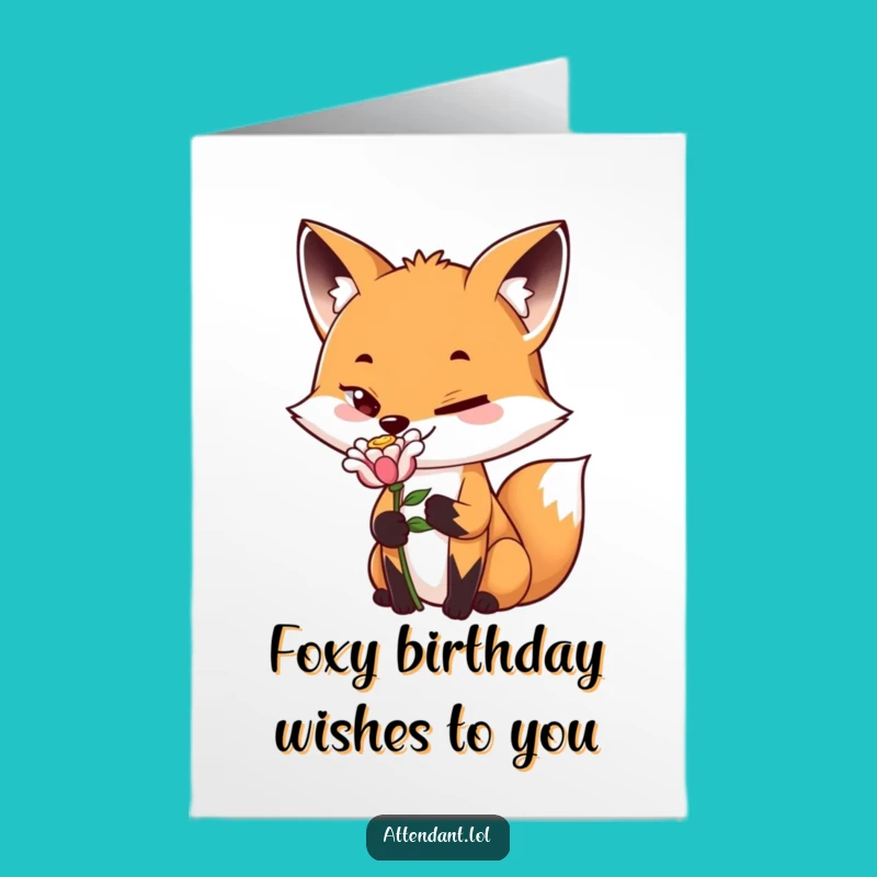 Free Printable Fox Birthday Card: Sly Grin Flower Present Funny Fox Download