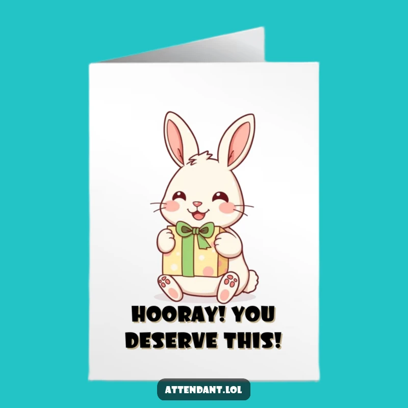 Free Printable Rabbit Congratulations Card: Cheerful Bunny Delivers Gift, Funny DIY Downloadable