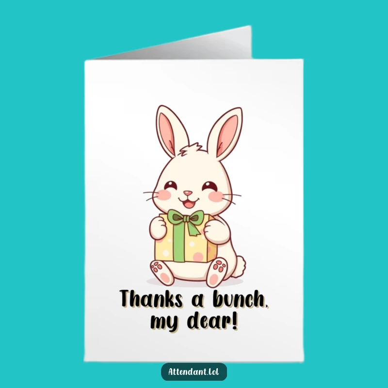 Free Printable Rabbit Thank You Card: Cheerful Bunny Delivers Gift, Funny DIY Downloadable