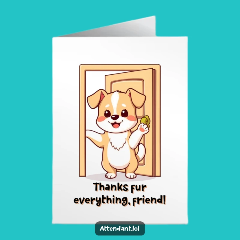 Free Printable Dog Thank You Card: Playful Pup Opens Door, Funny DIY Downloadable