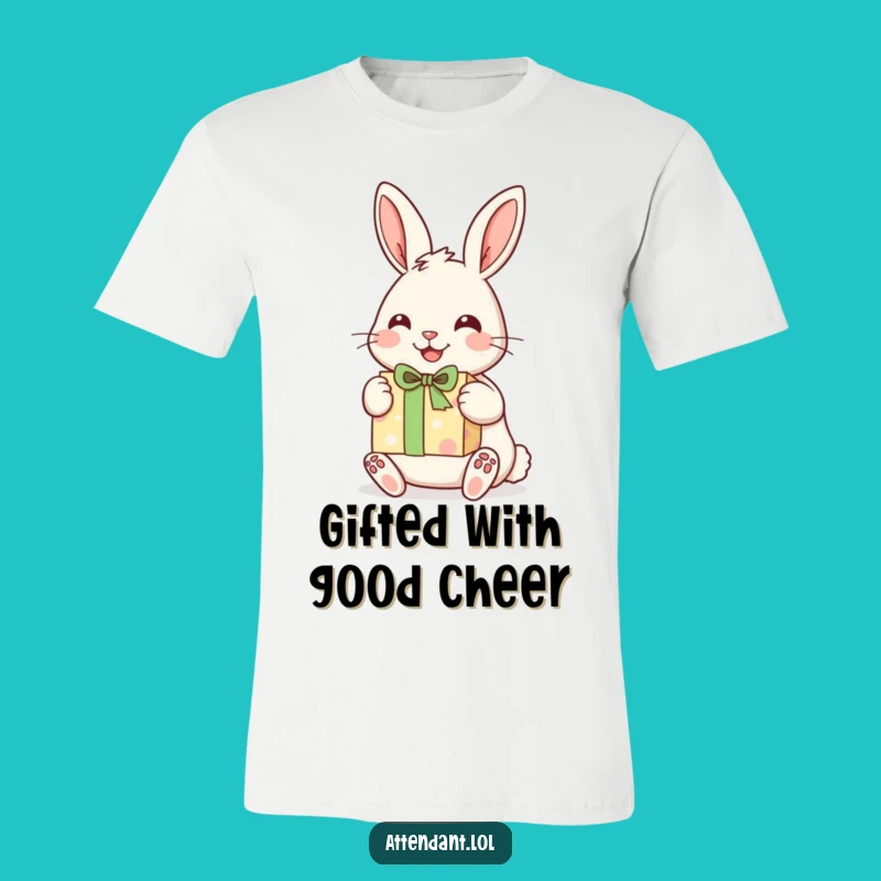 Funny Rabbit T-Shirt: Cheerful Bunny Delivering Gifts, Joyful Apparel, Perfect Funny Gift