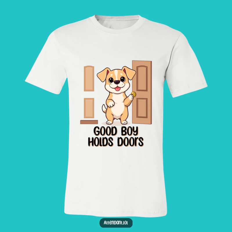 Funny Dog Door Holder T-Shirt: Bouncy Pup's Polite Gesture, Hilarious Shirt Funny Gift!