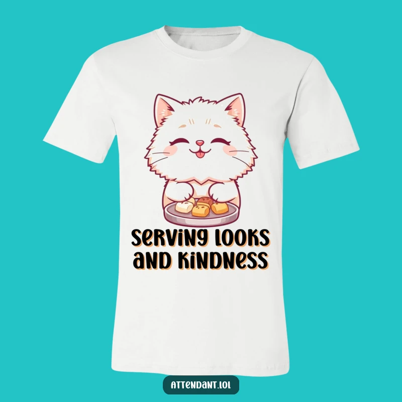 Funny Cat T-Shirt: Cute Fluffy Kitty Serving Treats, Hilarious Apparel, Perfect Funny Gift