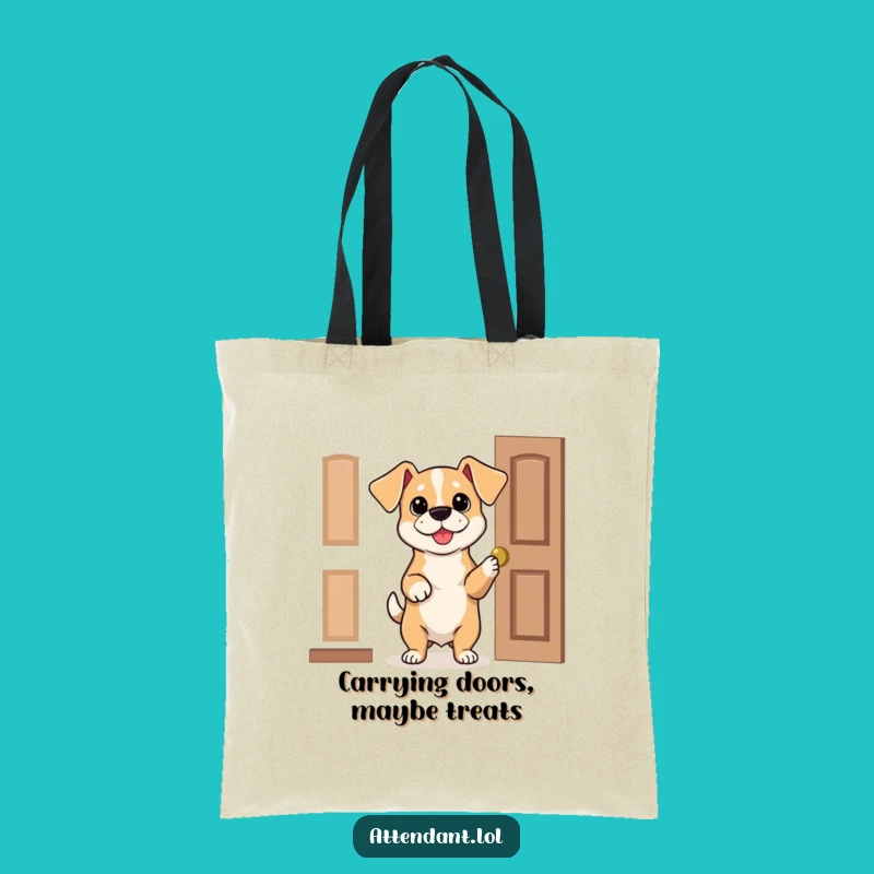 Funny Dog Door Holder Tote Bag: Bouncy Pup's Polite Offer, Your Perfect Funny Gift!
