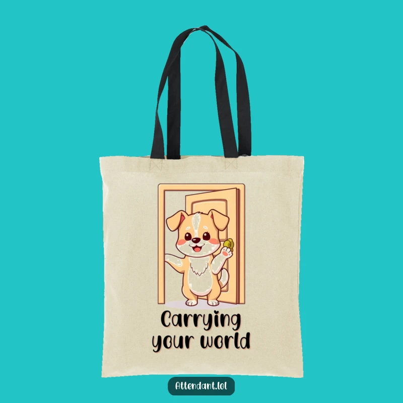 Funny Dog Tote Bag: Playful Pup Holding Door Open, Stylish & Welcoming, Ideal Funny Gift